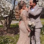 Long Mermaid V-neck Lace Front Slit Wedding Dress with Sleeves Stunning