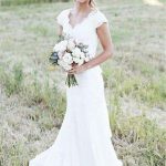 A-Line Lace V-neck Tulle Sleeveless Wedding Dresses Sweep Train