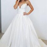 Ball Gown Sleeveless Ruched Satin Spaghetti Straps Wedding Dresses Sweep Train