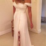 Chiffon A-Line Ruffled Off the Shoulder Sleeveless Wedding Dresses Sweep Train