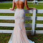 Open Back Tulle Prom with Appliques Mermaid Wedding Dress Sweep Train