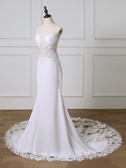 Mermaid Lace Appliques Boho Wedding Dresses with Train Sweet