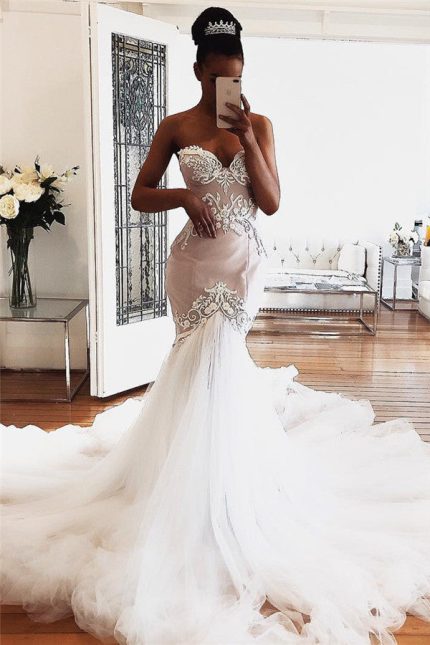 Lace Wedding Dresses Online Modern Sleeveless Mermaid Bridal Gowns Sweetheart