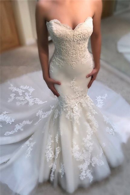 Mermaid Wedding Dress Online Modern Strapless Lace Bridal Gowns Sweetheart
