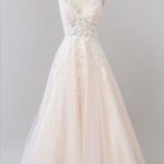 Appliques Tulle Floor Length Wedding Dress V-Neck Style