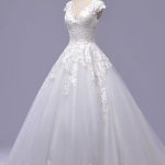 Cap Sleeve Lace-Up Tulle Wedding Dress V-Neck Style