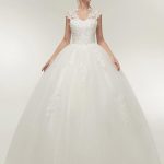 Cap Sleeves Ball Gown Lace Wedding Dresses V-Neck Design