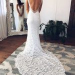 Split Backless Lace Mermaid Wedding Dress V-Neck Court Train Style