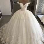 Lace Sequins Ball Gown Wedding Dresses V-Neck Style