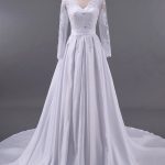 Long Sleeve Lace Appliques A-Line Wedding Dresses V-Neck Design