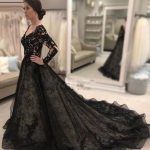 Long Sleeves Bride Dresses Lace Black Wedding Dresses V-Neck Style