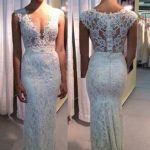 Mermaid Lace Sleeveless Gown Ivory Sexy Beach Wedding Dress V-Neck Design
