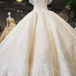 Off-the-Shoulder Ball Gown Wedding Dresses with Beaded Appliques V-Neck Style