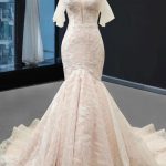 Short Sleeve Appliques Mermaid Wedding Dress V-Neck Style