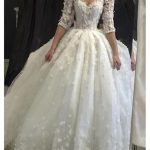 Appliqued Half Sleeve Flowers Ball Gown Luxury Tulle Wedding Dress Vintage Style