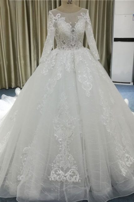 Appliques Long Sleeve Tulle Wedding Dress Vintage Style