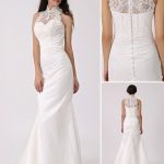 Inspired Illusion Neck Sheath/Column Wedding Dress with Lace Overlay Vintage Exclusive
