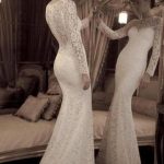 Ivory Trumpet Sleeves Long Beach Wedding Dress Vintage Romance