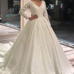 Long A-Line V-Neck Appliques Lace Wedding Dress with Sleeves Vintage Charm