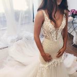 Long Mermaid V-Neck Backless Tulle Wedding Dress Vintage Sensuality