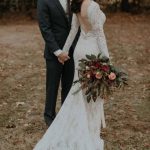 Long Sleeves Backless Rustic Lace Wedding Dress Vintage Elegance