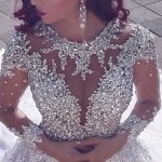 Luxurious Muslim Crystal Beading Cathedral Train Sheer Lace Wedding Dress Vintage Opulence