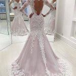 Sleeves Mermaid Long Open Back Wedding Dress Vintage Elegance