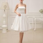 Spaghetti Straps Backless Satin Short Wedding Dress with Pearls at Waist Vintage Chic