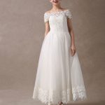 Vintage 1950s Ivory Lace Short Sleeve Ankle-Length Bridal Dress Exclusive Vintage Style