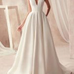 Vintage A-Line V-Neck Sleeveless Floor Length Pleat Bridal Gown with Train Classic Sophistication