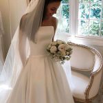 Vintage Satin Strapless A-Line Floor Length Classic Bridal Gown with Train Timeless Beauty