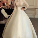 Vintage Halter Long Sleeves Natural Waist Satin Bridal Gown with Lace Classic Beauty
