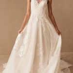 Vintage Jewel Neck Sleeveless Satin Bridal Gown with Raised Waist and Applique Vintage Glamour