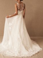 Vintage Jewel Neck Sleeveless Satin Bridal Gown with Raised Waist and Applique Vintage Glamour - Image 2