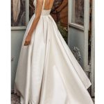 Vintage Square Neck Sleeveless Satin Bridal Dress with Court Train and Sash Timeless Elegance