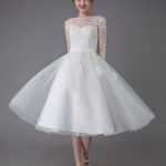 Vintage Tulle Bateau 3/4 Length Sleeve A-Line Bridal Gown Short and Chic Exclusive