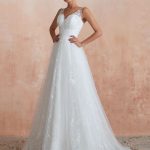 A-Line V-Neck Sleeveless Floor Length Bridal Gowns with Train Timeless Elegance