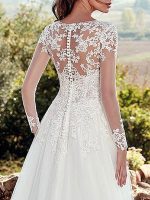 Gorgeous V-Neck A-Line Long Sleeve Floor Length Lace Applique Tulle Bridal Dress with Train - Image 4