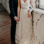 Ivory Bridal Gown with Court Train A-Line Spaghetti Straps Sleeveless Lace V-Neck Backless