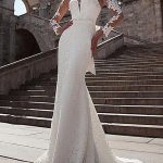 Romantic Lace Illusion Neck Long Sleeves Mermaid Bridal Gown with Court Train
