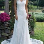Vintage Lace V-Neck Sleeveless Sheath Floor Length Bridal Gown with Court Train