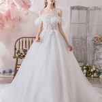 Charming Princess Silhouette Jewel Neck Short Sleeves Natural Waist Cathedral Train Bridal Dress