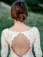 Classic A-Line Long Sleeves V-Neck Ivory Lace Bridal Gown with Train - Image 4