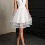Elegant A-Line Jewel Neck Sleeveless Natural Waist Tulle Short Bridal Dress