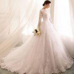Graceful Princess Silhouette Bateau Neck Long Sleeve Natural Waist Lace Tulle Bridal Gown