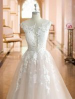 Timeless Princess Silhouette Jewel Neck Sleeveless Natural Waist Lace Soft Tulle Bridal Gown - Image 4
