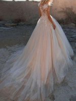 Timeless Princess Silhouette Jewel Neck Sleeveless Natural Waist Lace Soft Tulle Bridal Gown - Image 2