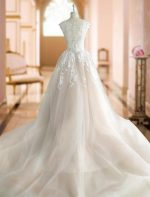 Timeless Princess Silhouette Jewel Neck Sleeveless Natural Waist Lace Soft Tulle Bridal Gown - Image 5