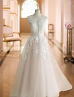 Timeless Princess Silhouette Jewel Neck Sleeveless Natural Waist Lace Soft Tulle Bridal Gown - Image 3