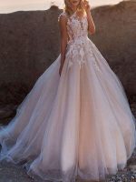 Timeless Princess Silhouette Jewel Neck Sleeveless Natural Waist Lace Soft Tulle Bridal Gown
